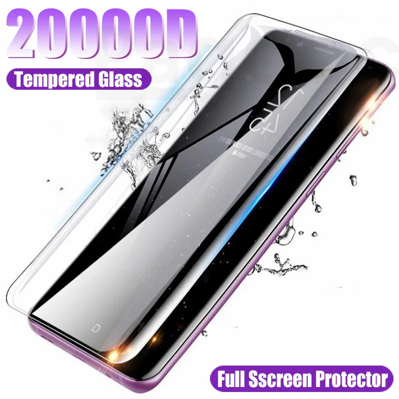 

20000D Full Curved Screen Protective Glass For Samsung Galaxy Note 8 9 10 20 Ultra S10E S10 S8 S9 Plus Tempered Glass Film Case