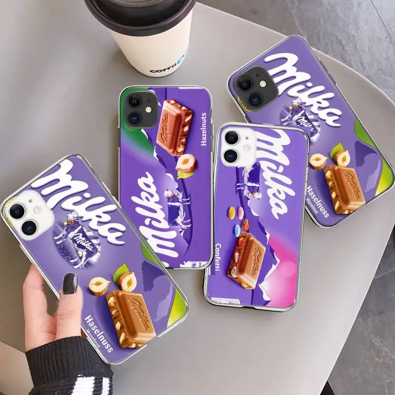 

Chocolate Milka Box Phone Case Transparent for iPhone 6 7 8 11 12 s mini pro X XS XR MAX Plus