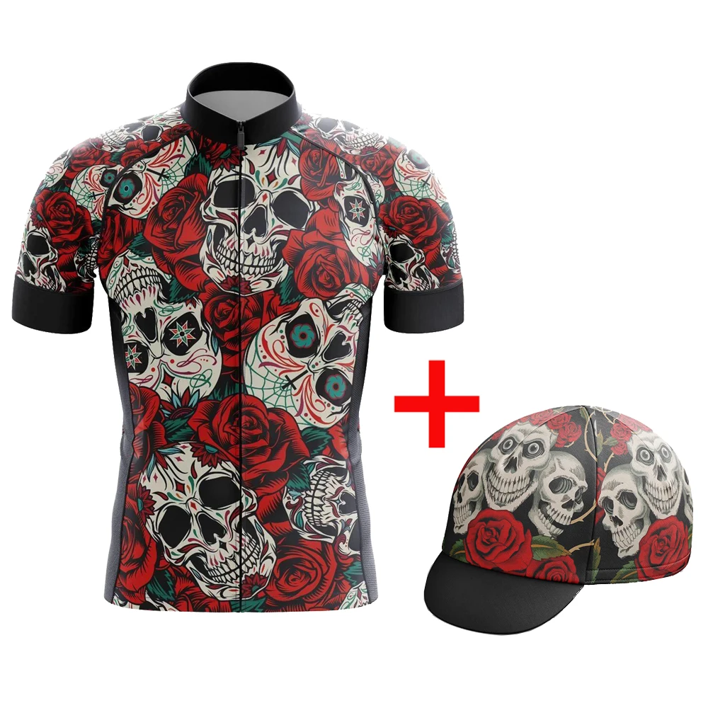 Футболка мужская с коротким рукавом дышащая майка принтом черепа и роз для езды