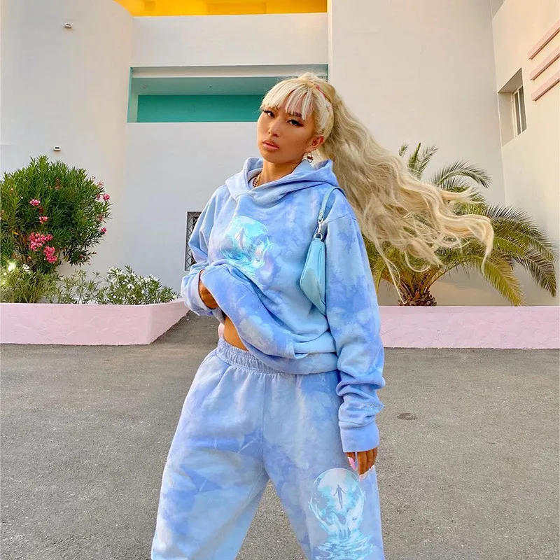 

Женский комплект из 2 предметов, Повседневная Толстовка с капюшоном и принтом, Осень-зима 2021