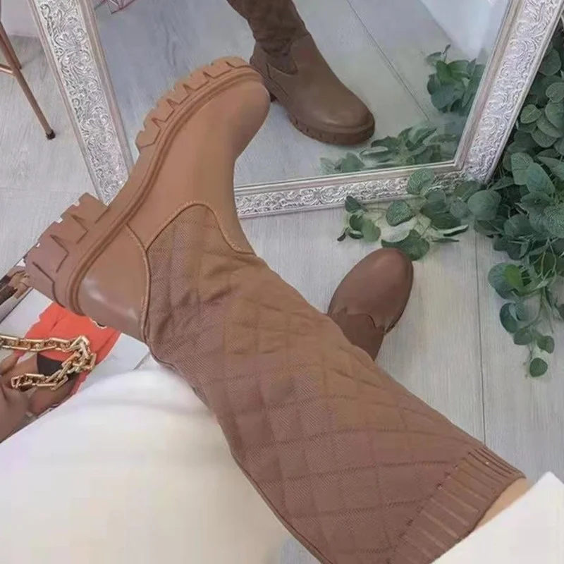 

Women New Brand Short Boots Shoes Fashion Thin Low Heel Round Toe Ladies Mid-Calf Boots Suede Slip On Chelsea Boots