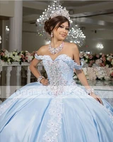 vestidos de quincea%c3%b1era 2022 off shoulder sky blue appliques lace sweet 16 dress pageant gowns vestido de 15 anos xv