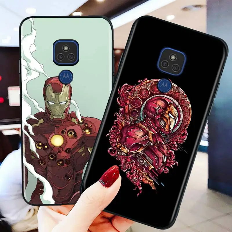 

Marvel iron man Cartoon for Motorola G9 G8 G E7 E6 One Play Marco Hyper Fusion Stylus Power Lite Edge Plus Black Phone Case