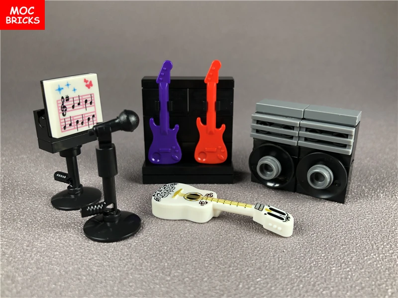 5 компл./лот кубики MOC DIY музыкальный инструмент гитара басы микрофон