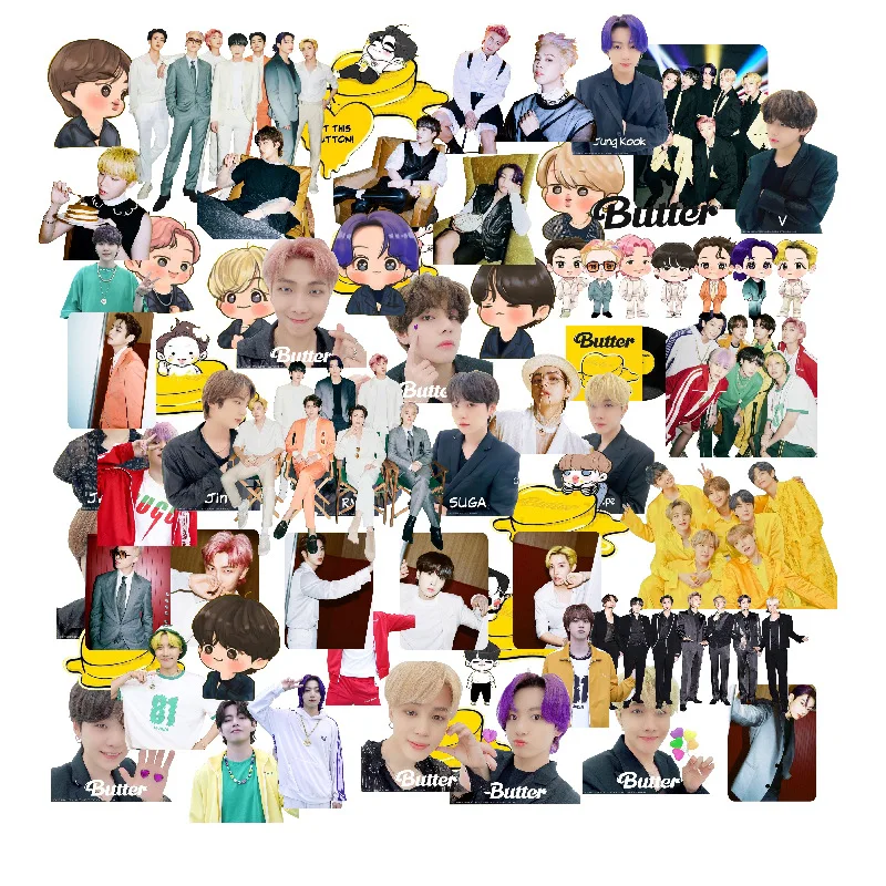 

KPOP Star Idol Korean Character School Stationery Aesthetic Sticker Suitcase Notebook Skateboard Teacup Office Decoration 60PCS