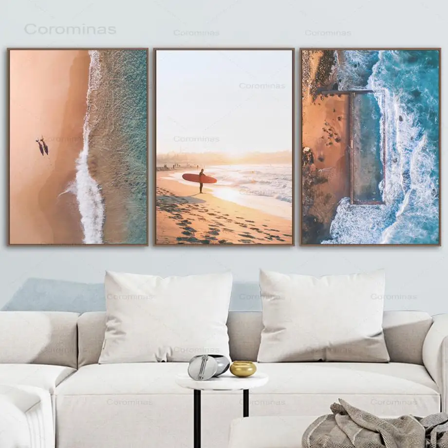 

Sea Beach Wave Girl Surfboard Landscape Wall Art Canvas Painting Nordic Posters And Prints Wall Pictures Living Room Home Decor