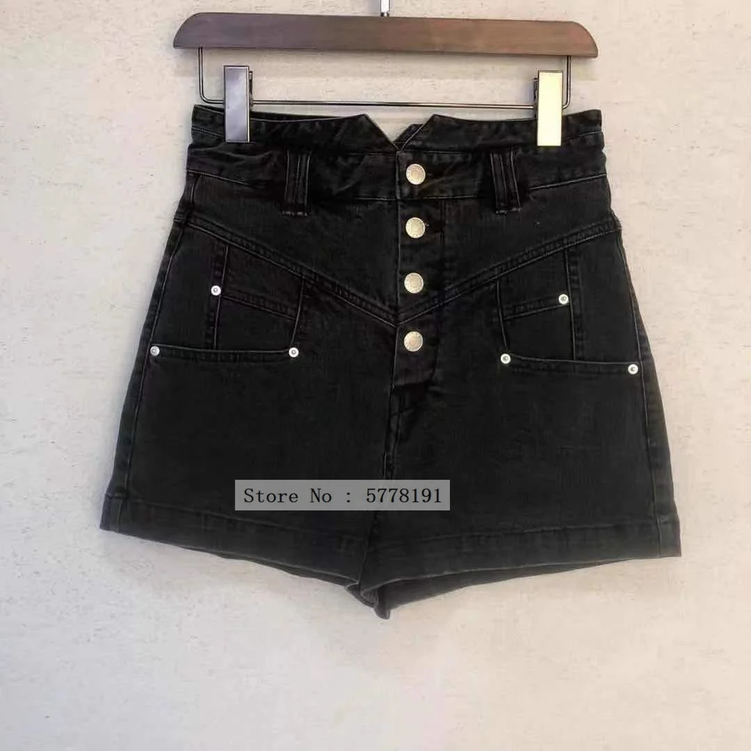 

2021 summer Woman Denim Shorts Washed Blue Black High Waist Short Pants With Pockets Front Lined Buttons