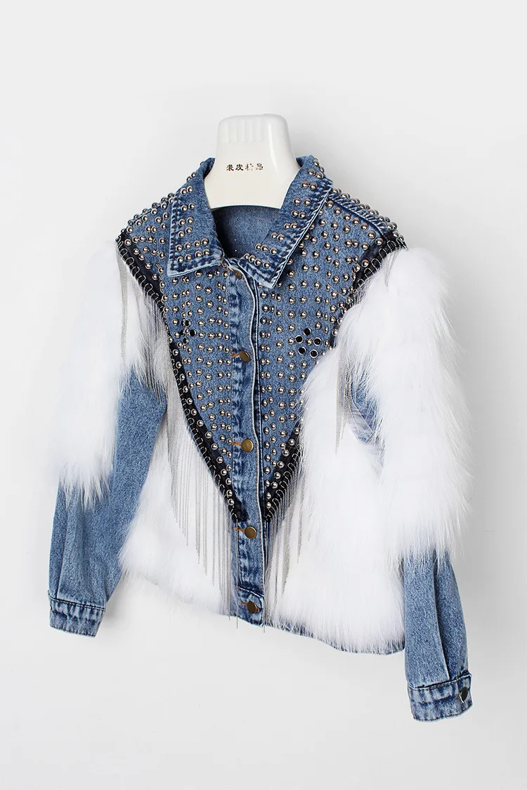 Женская короткая куртка из джинсовой ткани теплая Толстая с бахромой