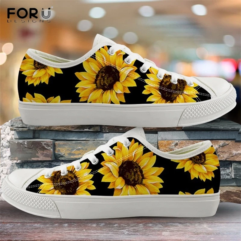 FORUDESIGNS/Женская парусиновая обувь с объемным рисунком желтого цветка и подсолнуха; сезон весна-осень; женские кроссовки; Новинка года; Вулканизированная обувь