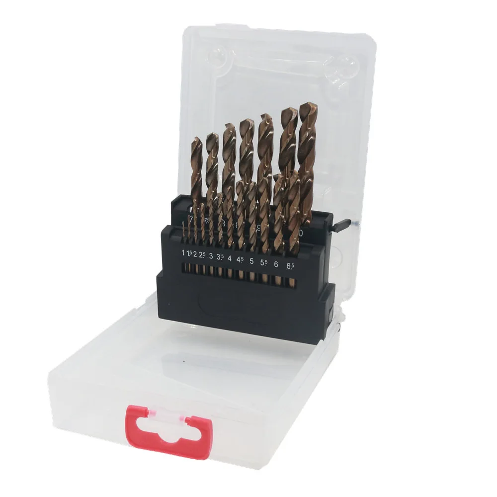 

19pcs/set 1-10mm HSS-Co M35 Cobalt Straight Shank Twist Drill Bit Power Tools Accessories for Metal Stainless Steel Drilling