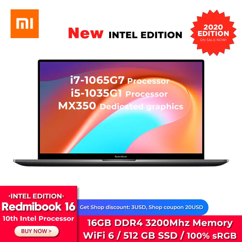 Xiaomi Redmibook 16 ноутбук i7 1065G7/i5 1035G1 Гб оперативная память 512 г SSD Storg 100% sRGB FHD экран 2 DDR5