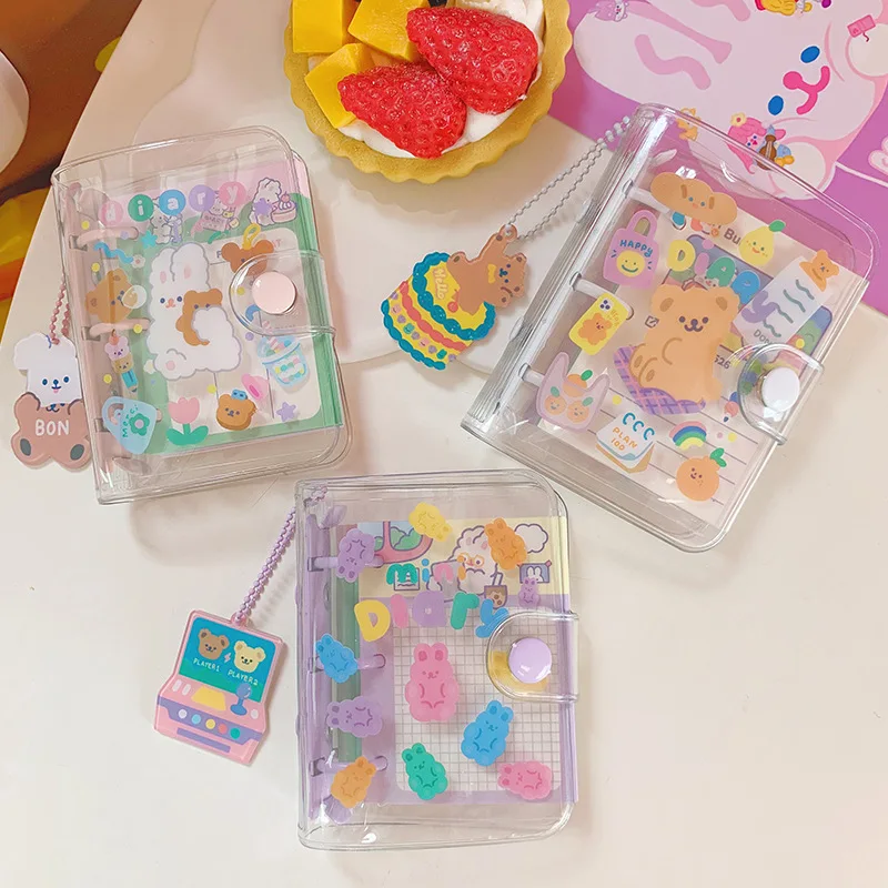 

90sheets Cute Ring Binder Cartoon Rabbit Bear Transparent Student Creative Portable Mini Diary Notebook Kawaii School Supplies