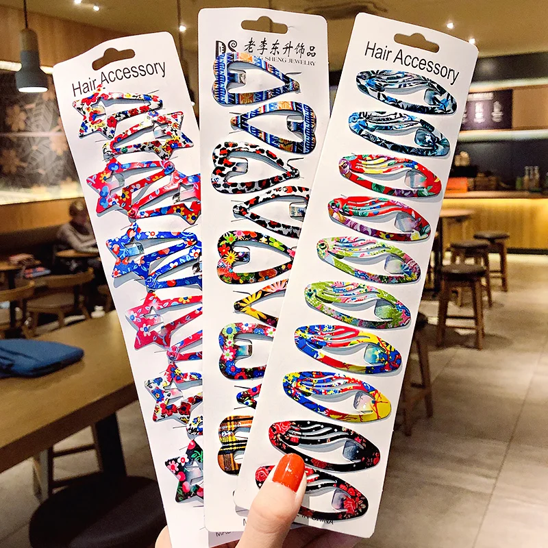 Заколки для волос женские из сплава с геометрическим принтом 10/12 шт./компл.| |