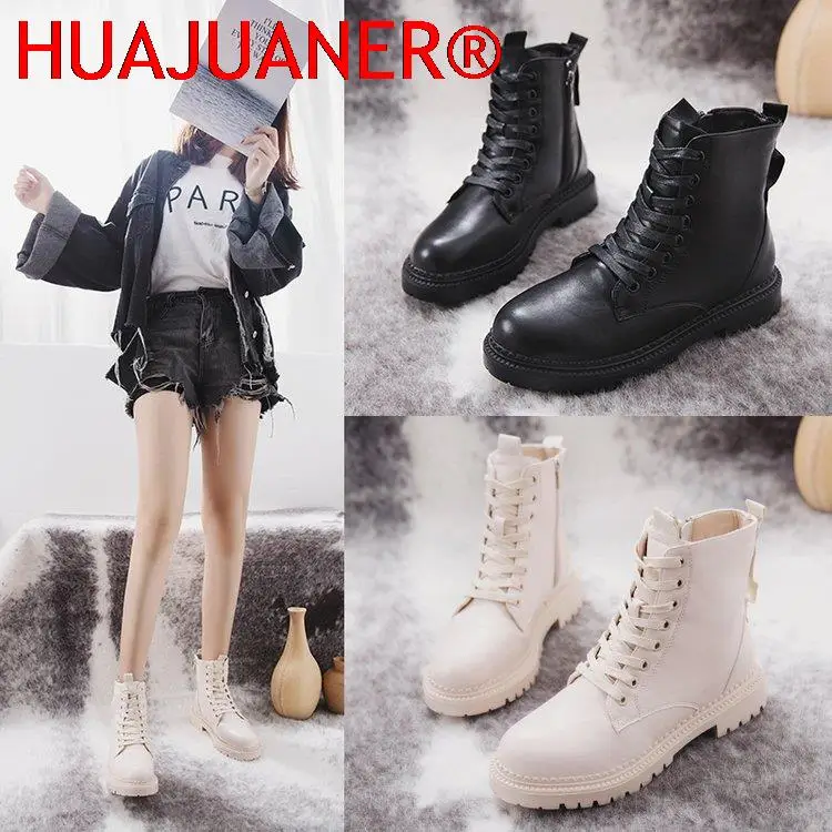 

2022 Fashion Zipper Flat Shoes Woman High Heel Platform PU Leather Boots Lace up Women Shoes Ankle Boots Girls 35-40
