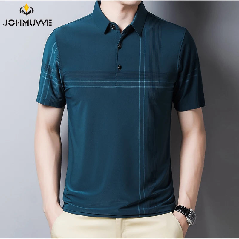 

JOHMUVVE Classic Retro Men Striped Short-sleeved POLO Business Work Casual Trend Wild Men Short-sleeved Summer
