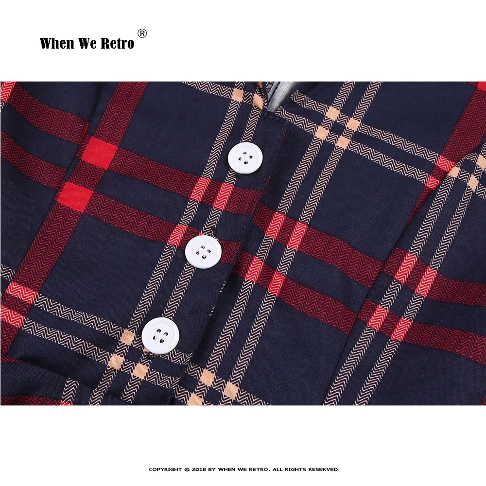 

Swing Cotton Blue Red Plaid Dress SD0002 50s 60s Short Sleeve robe longue Women Summer Retro Vintage Dress with Belt