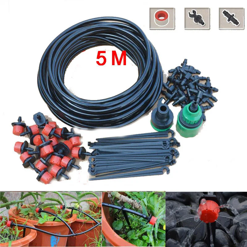 

5M Drip Irrigation Set Micro Sprinklers Spray 4/7 Water Cooling Moisturizer Auto Watering System Kit DIY Garden Tools U27