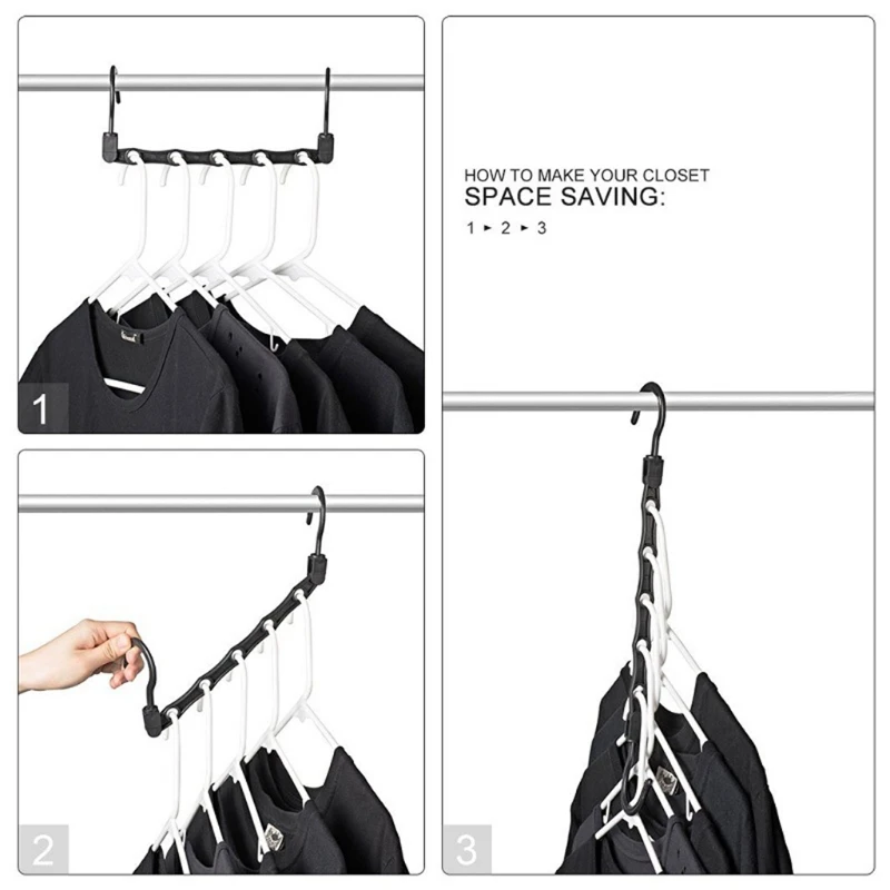 

T8NA Space Saving Hangers Folding Rotatable Closet Clothes Organizer 5 Holes Cascading Hangers Scarf Storage
