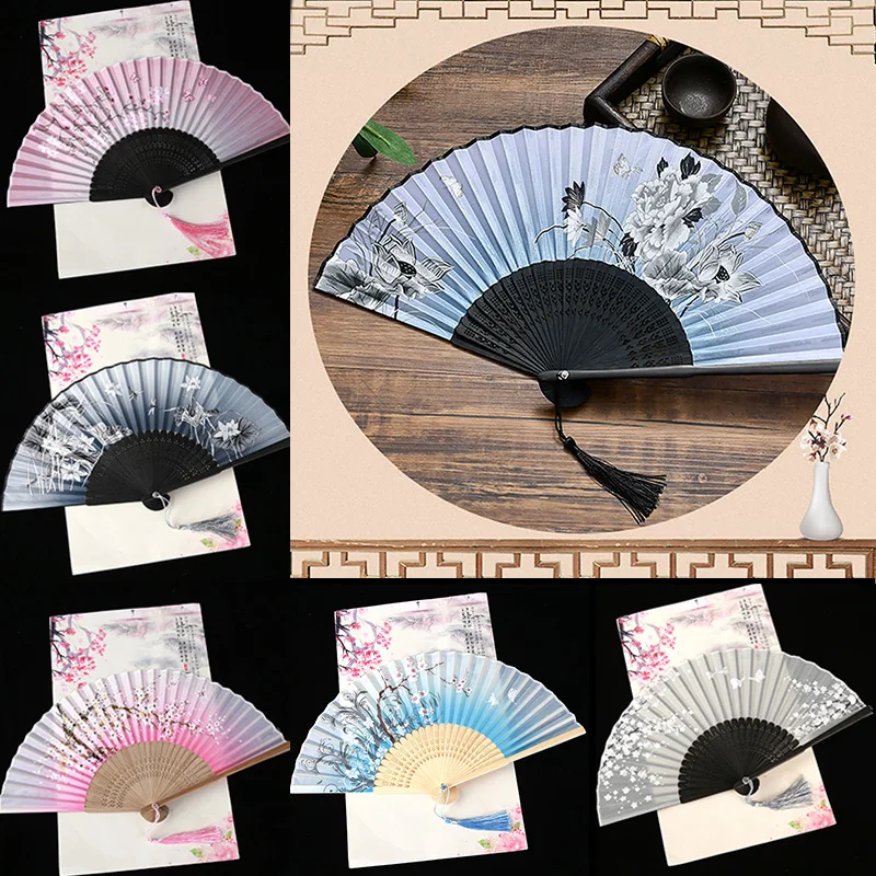 

Chinese Style Fan Pattern Folding Dance Wedding Party Lace Silk Folding Hand Held Flower Fan Girls Women Photo Prop Tool Art