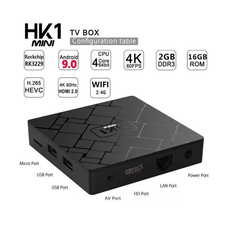 ТВ-приставка Hk1 Mini Smart Tv Box Android 9 0 2 ГБ + 16 четырехъядерный процессор Rk3229 Wi-Fi 4G 4K 3D Google