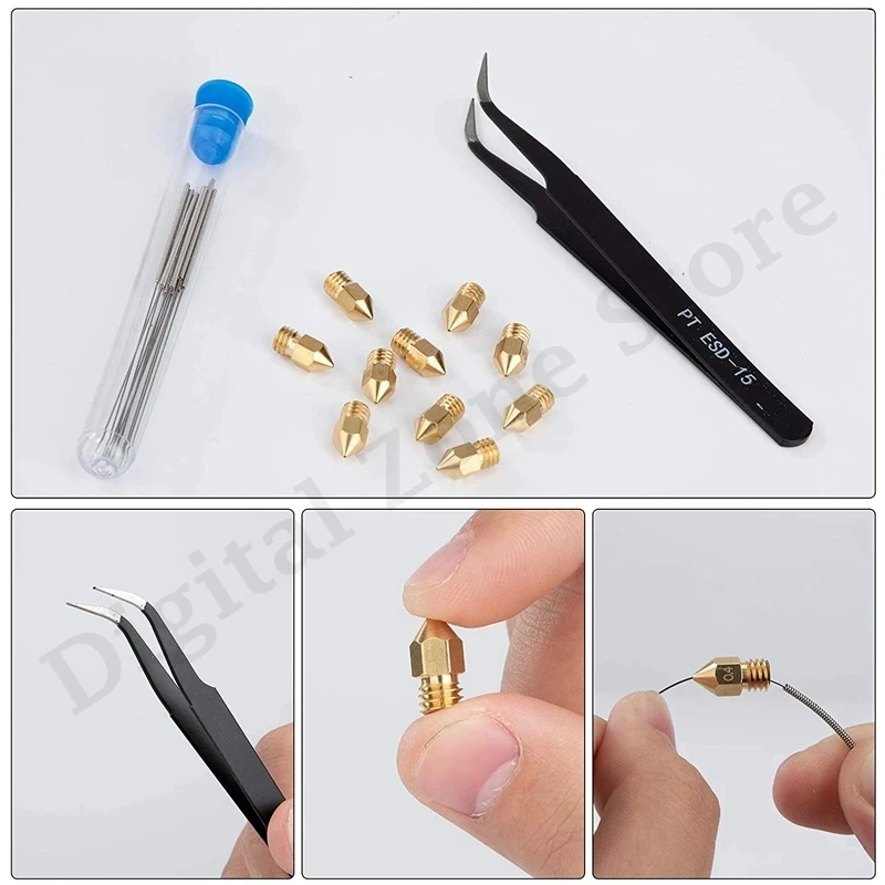 3D Printer Cleaning Tool Kit - 20Pcs Nozzle 0.4mm MK8 + 15Pcs Needles 2*Tweezers for Makerbot Creality CR-10 | Компьютеры и офис