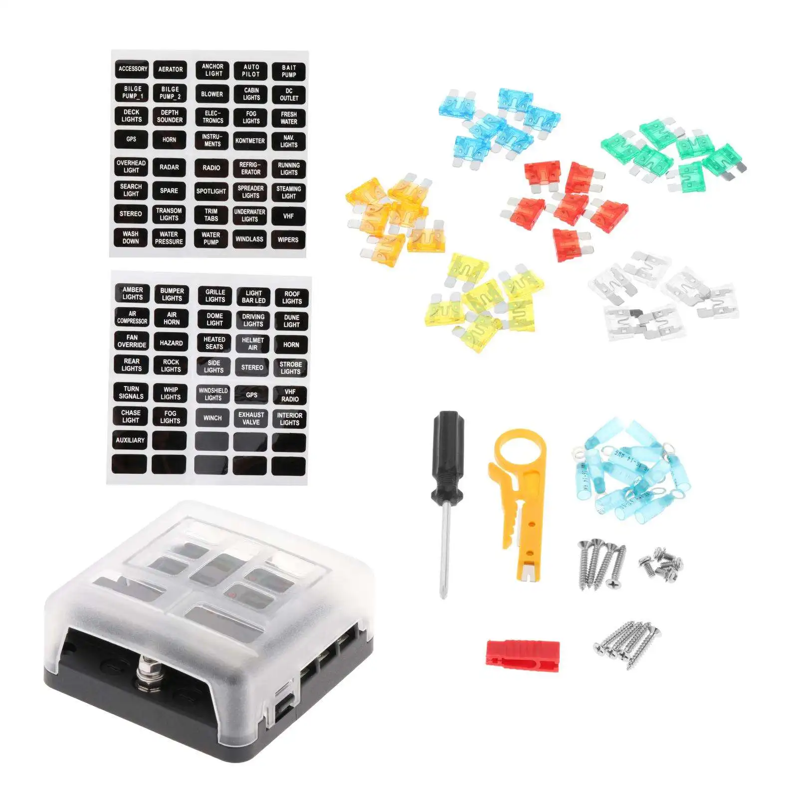 Car LED Fuse Box PBT with Protection Cover Damp-Proof Atc/Ato 6 Way Blade Block Fit for ship Automotive Yacht Truck RV Van | Автомобили и
