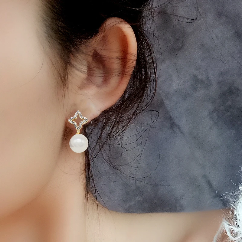 Женские винтажные серьги гвоздики с Луной и жемчугом этнические со звездами