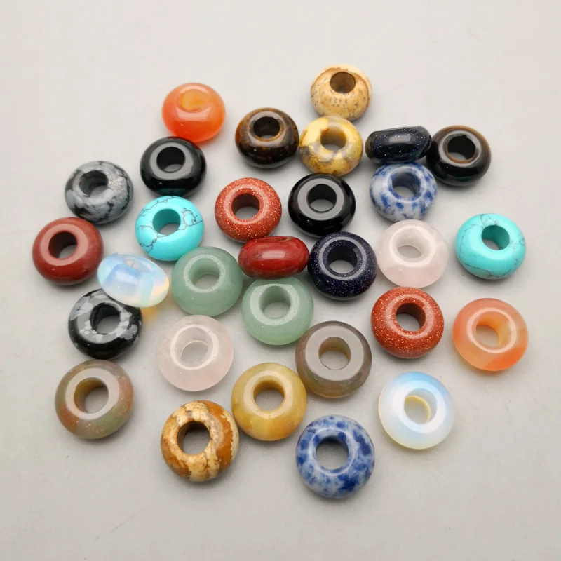 fashion natural stone 36Pcs/lot assorted round mixed 14x8mm big hole beads for jewelry making Necklace Earrings accessories
