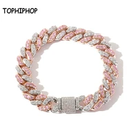 tophiphop 12mm micro inlaid pink white zircon cuban chain bracelet mens party rock accessories hip hop jewelry boxed