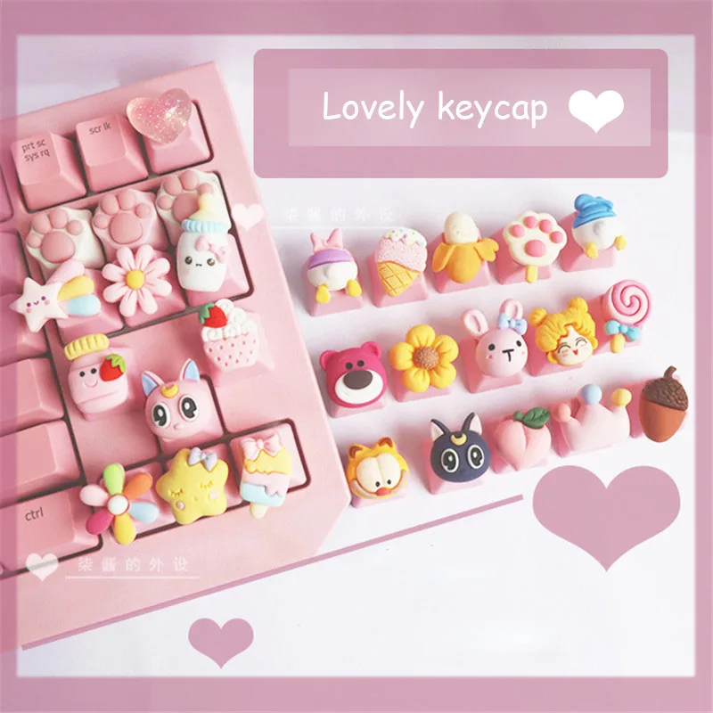 

Cute Keycaps Pink Personalized Handmade Beautiful Girl Keycap Gift Stars Three-dimensional R4 Keycap For Mechanical Keyboard