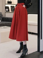 tiyihailey free shipping 2022 new fashion long mid calf women plus size xs 2xl skirts with belt wool a line autumn winter