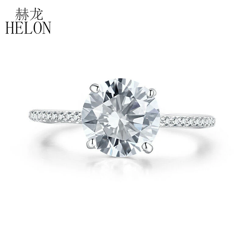 

HELON 2ct Moissanite кольцо Твердое 14K белое золото круглый VVS/GH Выращенный в лаборатории Муассанит алмазные свадебные украшения для помолвки кольцо