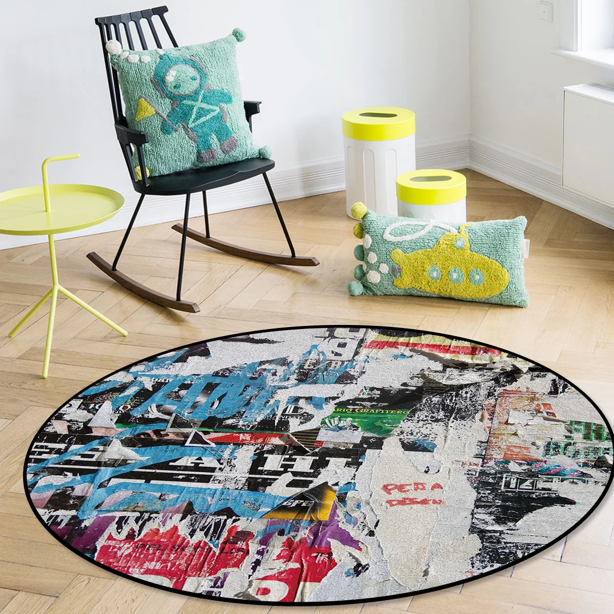 Уличный винтажный круглый детский коврик с изображением старой газеты и