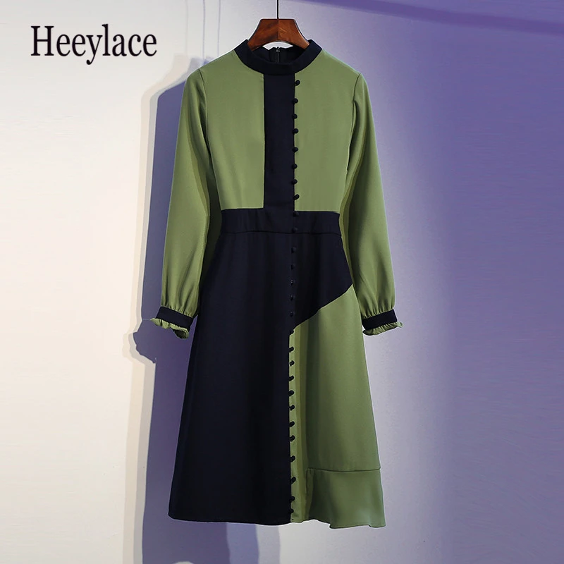 Женское офисное платье большого размера плюс в стиле пэчворк элегантное зеленое