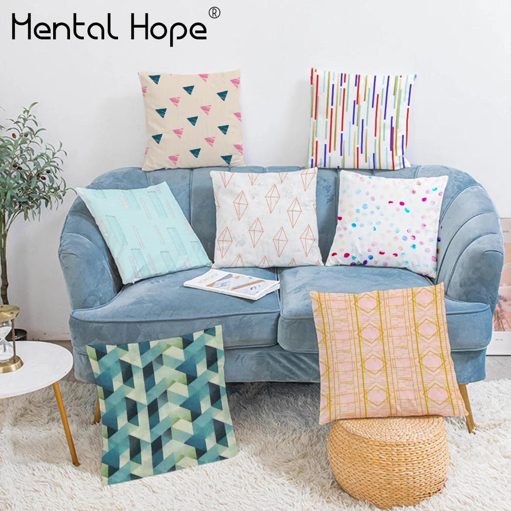 

Geometric Pattern Cushion Cover Striped Print Throw Pillow Cover Triangles Dotted Geometric Pillowcase Home Decor Plush Pillow