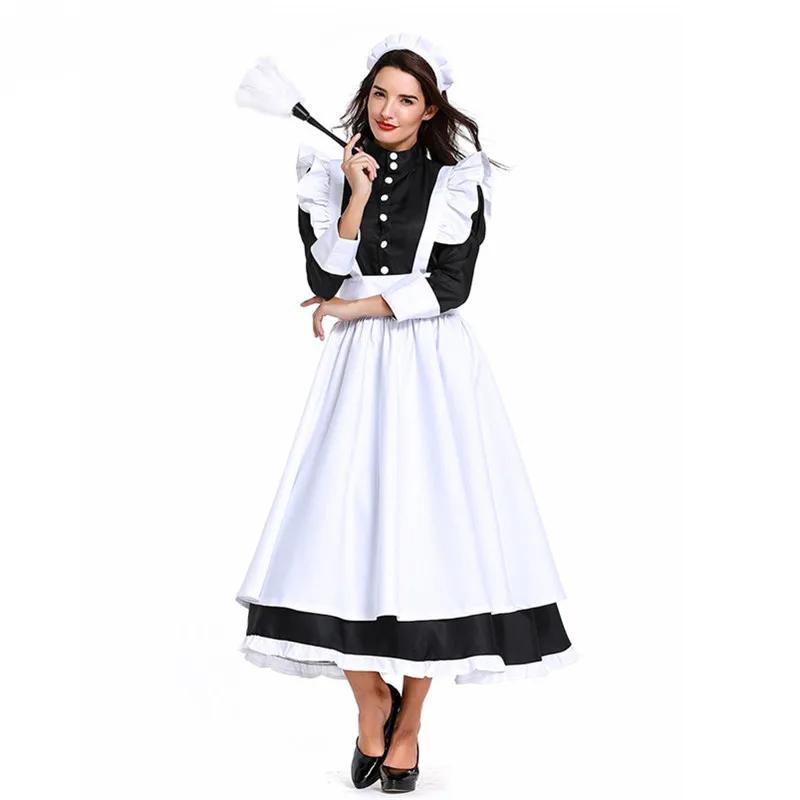 

S-3XL Women Halloween French Maid Costume Female Housekeeper Waitress Cosplay Carnival Purim Nightclub Bar Role Play Party Dress