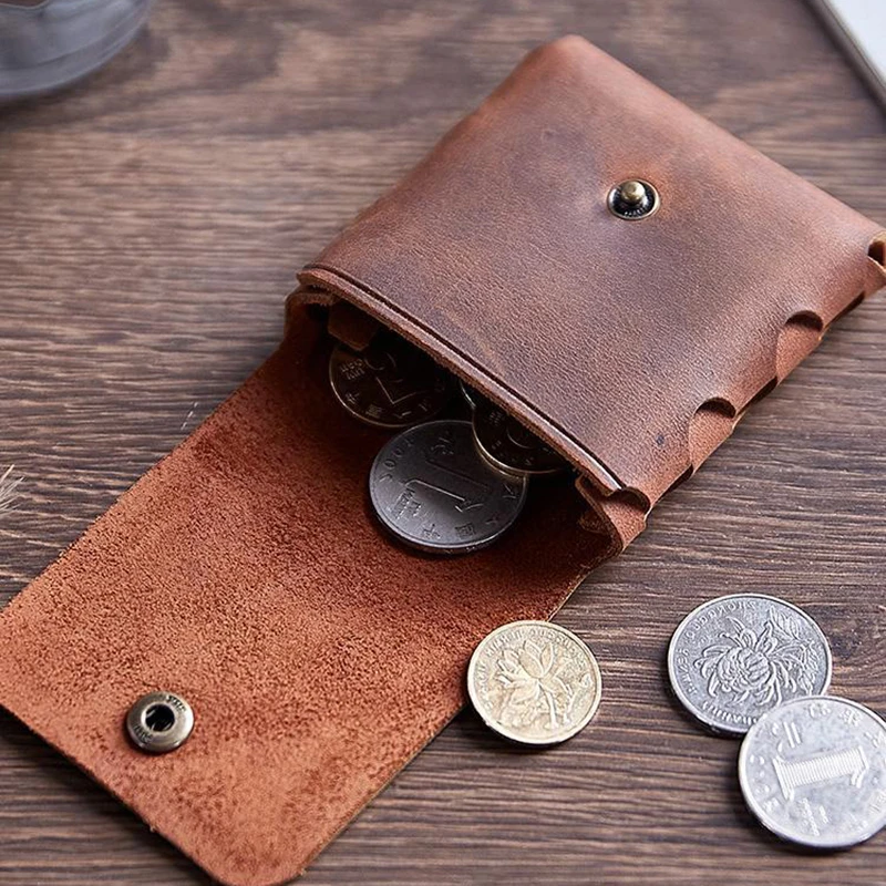 100% Genuine Leather Coin Purse For Men Women Female Cowhide Vintage Small Mini Money Bag Earphone Line Case Change Pouch Holder images - 6