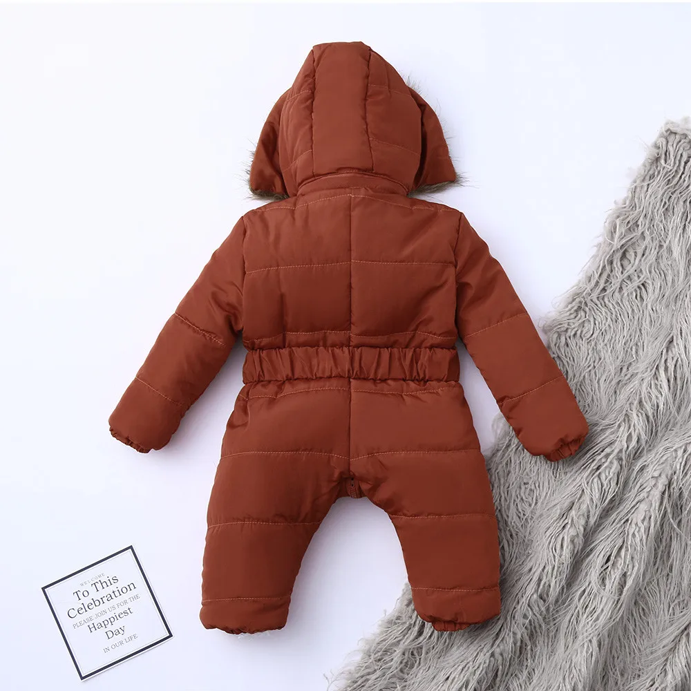 Baby Down Jacket Jumpsuit Winter Newborn Fashion Solid Thick Hooded Warm Romper Bodysuit |