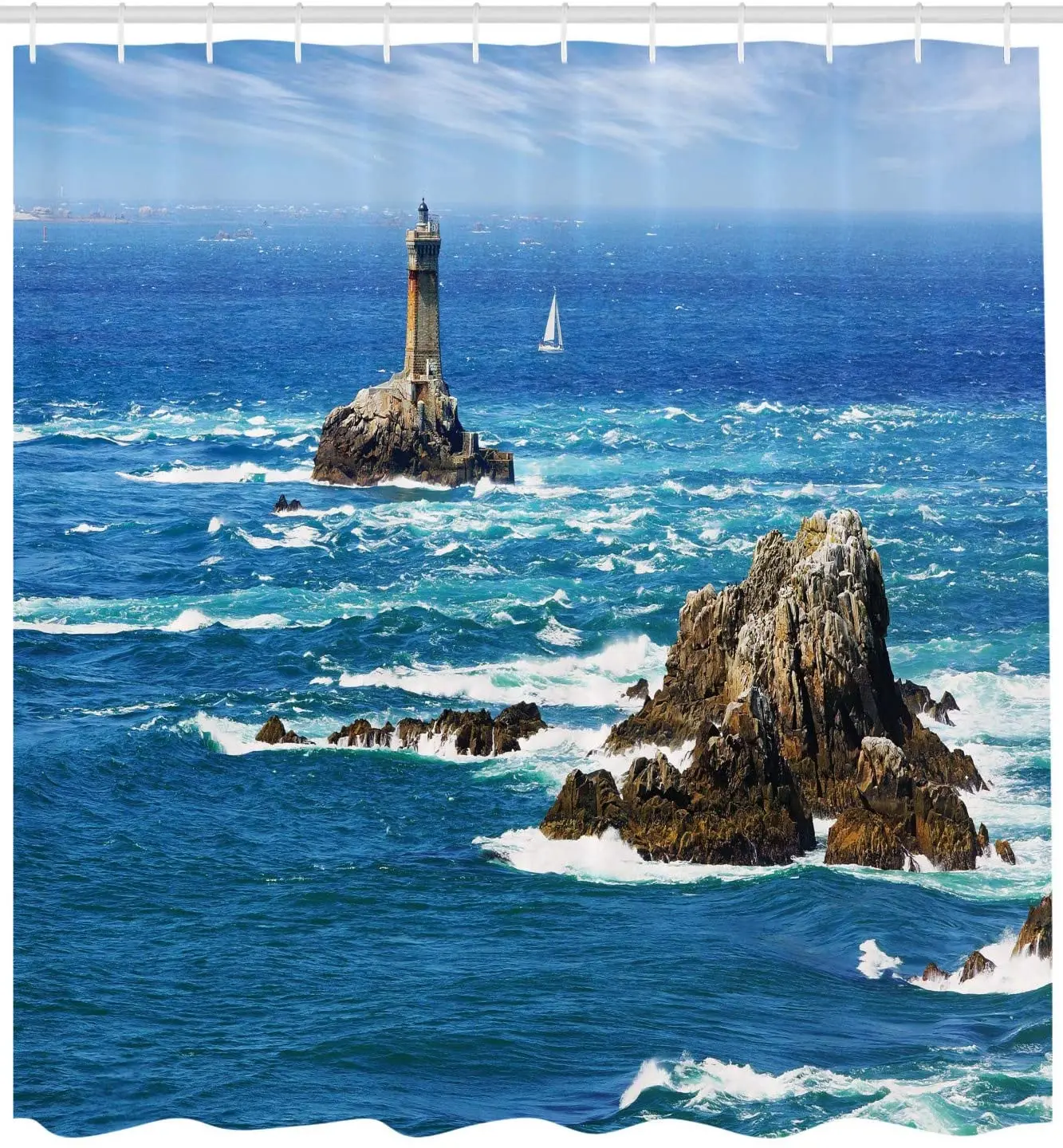 Занавеска для душа с изображением маяков водонепроницаемая занавеска ванны сине
