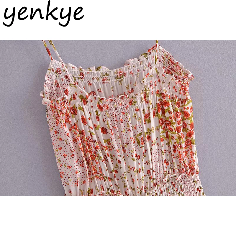

YENKYE Patchwork Floral Short Jumpsuit Women Sexy Sleeveless Sling Holiday Beach Romper Female Summer Casual monos mujer