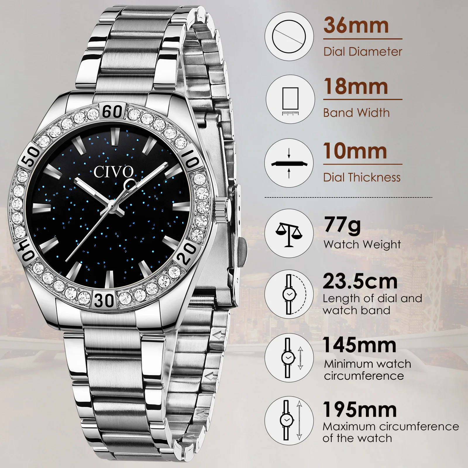 Оптовая продажа цена чиво серебряные женские часы из нержавеющей стали