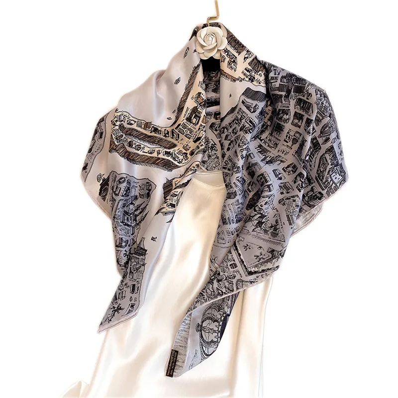 

New Winter Real Women Adult Pashmina Hijab 2020 Twill Silk Women's Fashion Oil Painting Printing Shawl Sunscreen Bandana 90cm