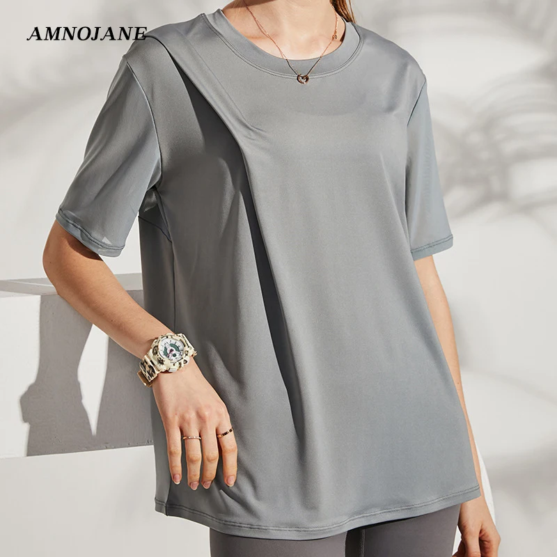 Loose Sport Shirt Fitness Seamless Crop Top Yoga Tank Workout Tops Sports Bra For Women Gym Running T shirt Activewear Shirts | Спорт и