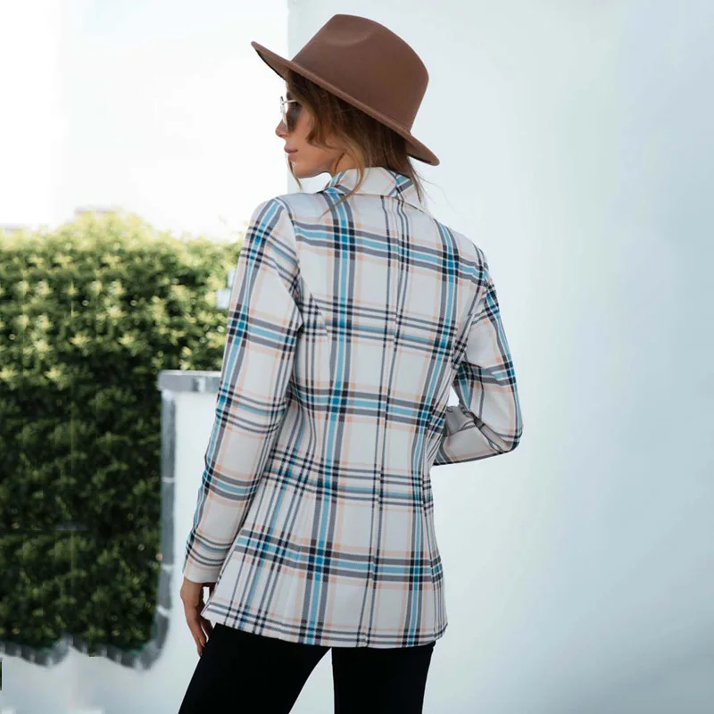

Nice Autumn Winter Plaid Blazer Women Blazers and Jackets Print Plaid Jacket for Women Loose Coats Ladies Open Stitch