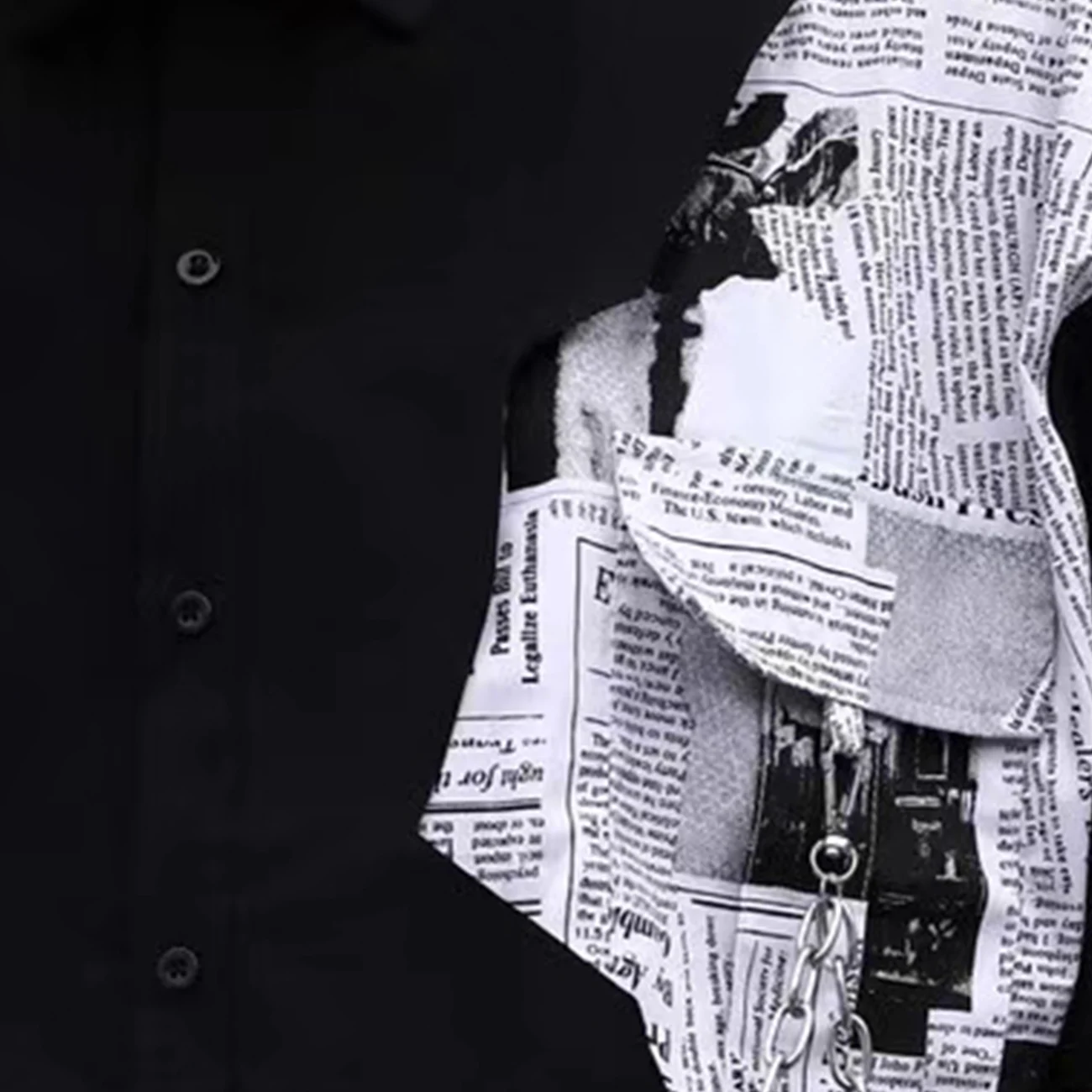 

11 BYBB'S DARK Newspaper Patchwork Chain Harajuku T-Shirts Men 2021 Summer Streetwear Shirt Dark Cotton Loose Short Sleeve Tees