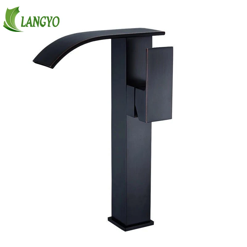 

LANGYO Bathroom Vanity Basin Faucets Waterfall Spout Cold Hot Deck Mount Taps Brass Single Handle Hole Basin Faucet