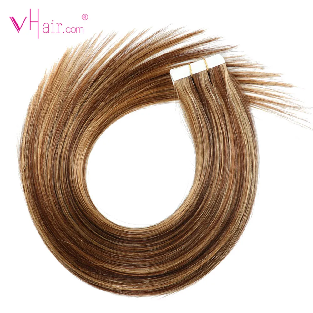 VHair лента на коже волосы завязанные вручную в Remy человеческие для наращивания всю