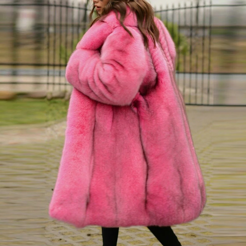 BFFUR Long Rose Red Real Fox Fur Coats 2022 Winter Fashion Women Full Pelt Genuine Fox Fur Coat With Big Lapel Collar Thick Warm