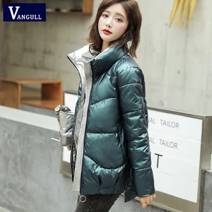 Женская Блестящая куртка Vangull, пуховик с хлопковой подкладкой, короткая куртка, новинка 2020, женская одежда для хлеба, теплая зимняя куртка с воротником-стойкой