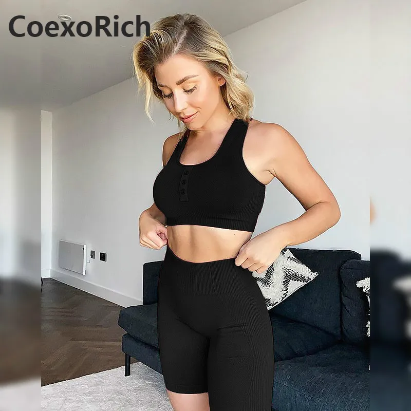 

Fitness Gym Clothing Women Yoga Set Tracksuit Sleeveless Crop Top Seamless Running Workout Shorts Sportswear Sports Bra Suit